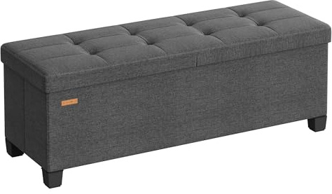 SONGMICS Sitzbank mit Stauraum, faltbar, Klappdeckel, 110 cm | Bettbank, Sitztruhe mit Füßen, Leinenoptik, Wohnzimmer, Schlafzimmer, Flur, schiefergrau, MELISA Kollektion LSF079GN01