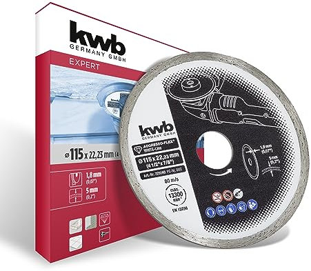 kwb AGGRESSO-FLEX® White-Line Diamanttrennscheibe ø 115 mm mit geschlossenem Turborand, hohe Lebensdauer, gesintert, mit 22,23 mm Bohrung