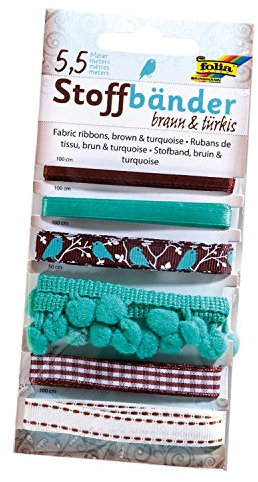 folia 12206 - Stoffbänder, 6 Stück, braun / türkis - ideal zum Dekorieren und Verzieren