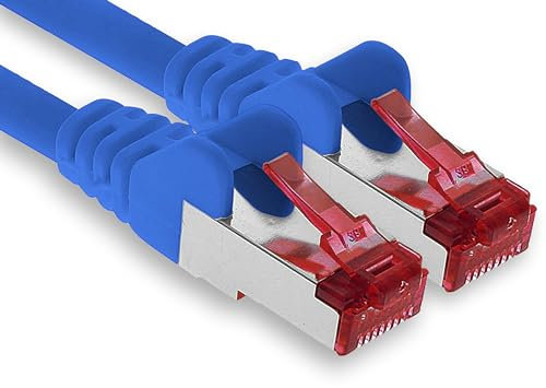1aTTack.de - 1x 50m câble de raccordement CAT6 S/FTP PIMF blindage CAT.6 câble réseau RJ45 câble Ethernet DSL LAN routeur commutateur modem panneau de brassage - bleu - 1 pièce