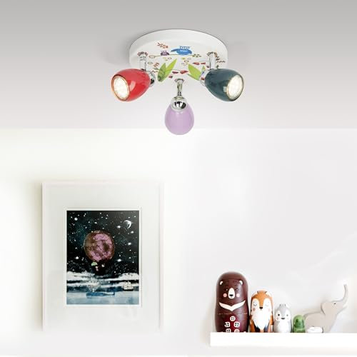Lightbox LED Deckenstrahler mit warmweißem Licht - 3 flammiges Spotrondell für das Kinderzimmer mit schwenkbaren Köpfen - Deckenleuchte mit Leuchtmittel inklusive und wechselbar - Metall Bunt