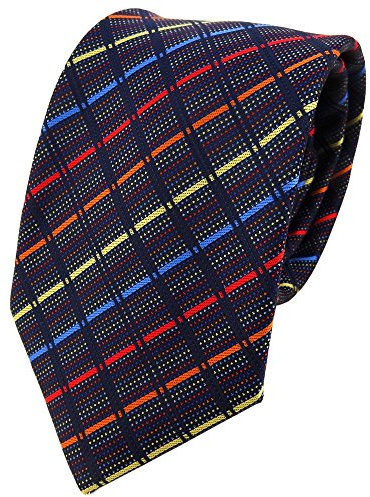 TigerTie Designer Krawatte in gold orange rot blau schwarz gestreift