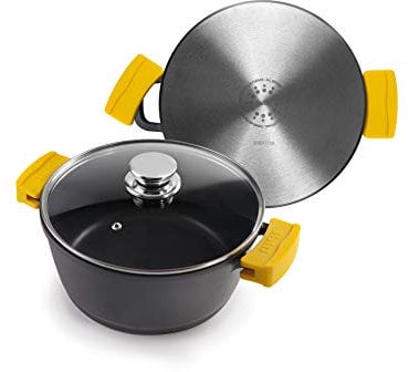 IBILI - Kasserolle Evolution aus geschmiedetem Aluminium, Deckel aus Glas und Griffe aus Silikon, 20 cm, Anti-Haft, geeignet für Induktion