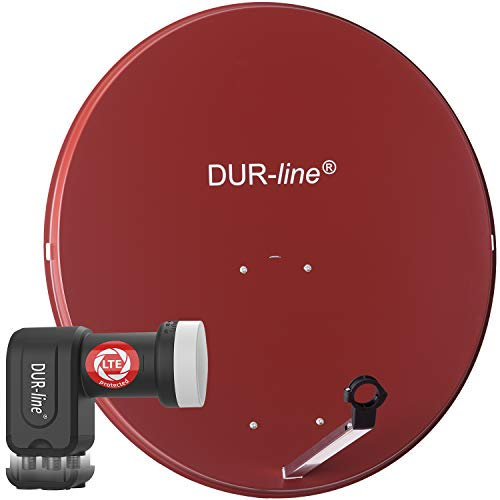 DUR-line MDA 90 Rot - Digiatale 4 Teilnehmer Satellitenschüssel Komplett-Anlage mit +Ultra Quad - LNB [Camping, Astra 19,2°, DVB-S/S2, Full HD, 4K, 3D]