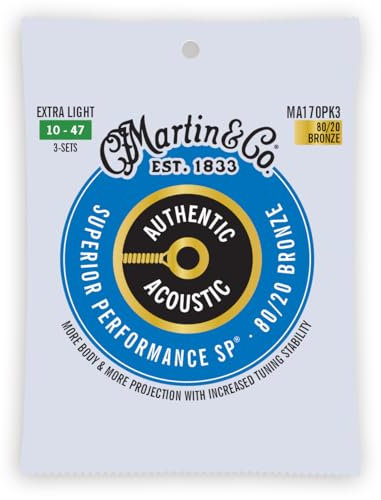 MARTIN MA170PK3 Authentic Acoustic - SP - 80/20 Bronzo 3 Pack Extra Light (10-47), Confezione da 3