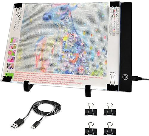 JUSONEY A4 LED Licht Pad, Diamond Painting Zubehör, Einstellbare Helligkeit Lichtkasten, Ultra Slim Zeichenblock mit USB Kabel, Clips, Ideal für Diamond Painting Pad, Zeichnen Skizzieren