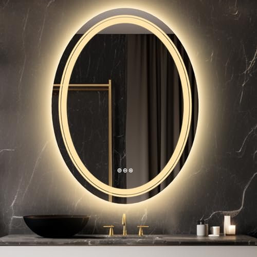 LUVODI Oval Badspiegel mit Beleuchtung: Ovaler Badezimmerspiegel Hintergrundbeleuchtung und Frontbeleuchtung, LED Wandspiegel mit 3 Touchschalter Antibeschlag Dimmbar 3000 4500K 6000K, 60x80 cm