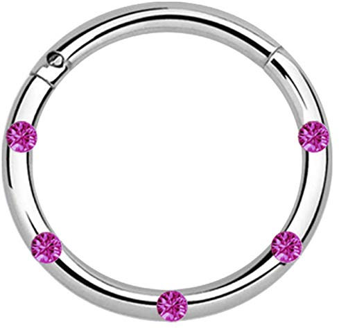 Piercing Smooth Segment Ring, Clicker mit fünf pinken Steinen in 1,2 x 10 mm