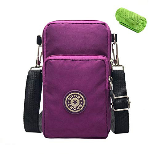 Sport Handytasche Schultertasche Nylon Mini Umhängetasche mit Geldbörse und Kartenfach für Damen, Frauen, Kinder und Mädchen - Kompatibel mit Samsung iPhone