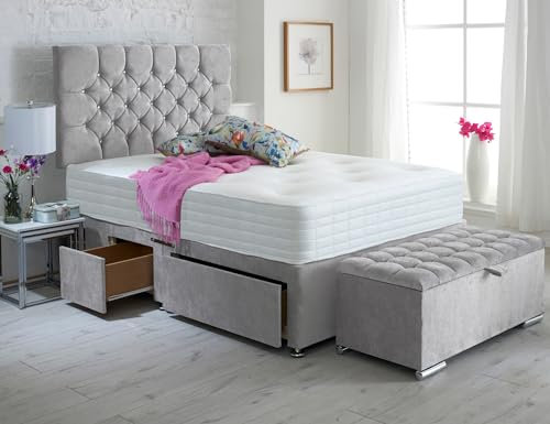 ComfoRest - Stylish 4FT6 Double Bed with Mattress | Ottoman Storage Box and Practical Design | Elegant Frame with 2 Drawers for Modern Bedrooms (Seal Grey Naples)