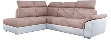 MOEBLO Ecksofa mit Schlaffunktion mit Bettkasten Couch L-Form Polstergarnitur Wohnlandschaft Polstersofa mit Ottomane Couchgranitur - DEMAR (Rose +Weiß (Omega 91+Soft 17), Ecksofa Links)