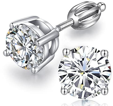jiamiaoi 18K Weißegold plattiert Ohrstecker Silber 925 mit Schraube Ohrring Stecker, Nickelfrei Zirkonia Diamant Ohrstecker für Herren Damen 4mm-8mm