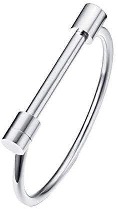 HIJONES Women's Stainless Steel Fashion Letter D Shaped Horseshoe Bracelets High Polished Shackle Screw Bar Bangle Silver