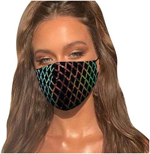 Lulupi Glitzer Mundschutz Multifunktionstuch 3D Glänzend Mund-Nasenschutz Winddicht Atmungsaktiv Baumwolle Stoffmaske Mode Party Pailletten Halstuch Bandana Maske