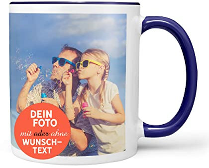 Sunnywall Tasse selbst gestalten mit Foto oder Text Personalisierbar Fototasse Kobaltblau Innen & Henkel Basis Druck
