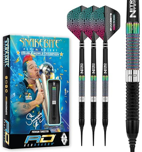 RED DRAGON Peter Wright Snakebite World Champion Diamond Fusion SE Softip 18 Gram Professionelles Dart-Set mit Flights and Shafts (Stems)