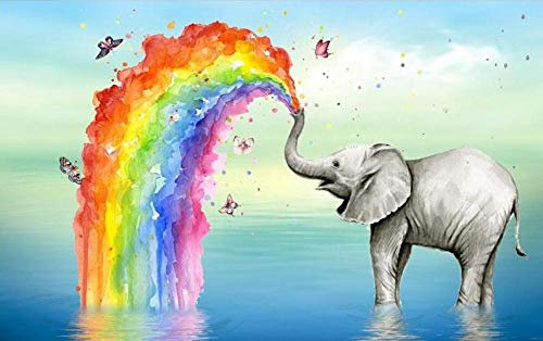 Fototapete 3D Tapete Kinderzimmer Deko Elefant Sprüht Regenbogen Tapeten Vliestapete Wandbilder Wohnzimmer Schlafzimmer Wanddeko 350cmx256cm