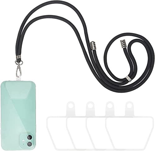 COCASES Universal Handyband zum umhängen, Schlüsselband Halsband zum Umhängen kompatibel mit 4er transparente Ersatz Einlage (Schwarz)