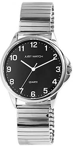Just Watch Herren-Uhr Edelstahl Zugband Elegant Klassisch Analog Quarz JW20161 (silberfarbig schwarz)