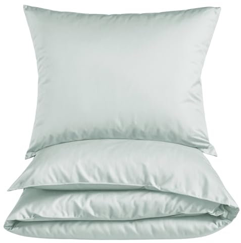 Carpe Sonno einfarbige Mako-Satin Bettwäsche 135x200 cm in hochwertiger Hotelqualität aus 100% gekämmter Baumwolle - Bettbezug Silber-Grau - Mako Satin Uni Bettwäsche Set 135 x 200