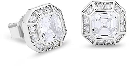KRKC&CO S925 Silber Ohrringe Iced Out, allergiefreie Weißgold beschichtet Ohrsteckers, mit Zirkonia Steine, 8.5mm, Geschenk für Herren Damen, Hip Hop Ohrring Groß, mit Schmuckkästchen Silbrig