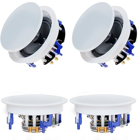 Herdio Paquete de Altavoces de Techo de 2 vías de 6,5 Pulgadas y 600 vatios, Sistema de Cine en casa, Sala de Estar, Oficina,Compatible con Bluetooth(4 Altavoces)