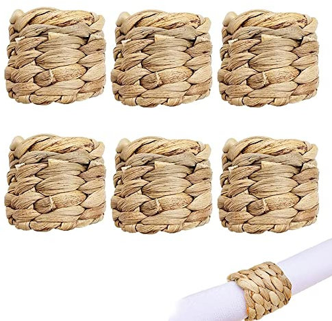 6 Stück Gewebte Serviette Ringe Set, Handgemachte Serviettenringe, Rustikale Serviettenringe, Kreative Serviettenringe, Natürliche Serviettenringe, für Tischdekoration, Hochzeit, Party, Alltag