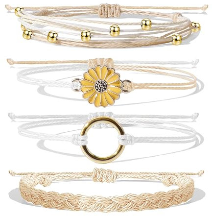 Welle wasserdichte Fußkettchen für Frauen, Teenager, Mädchen, Kinder, Vsco Armbänder, Fußkettchen, handgefertigt, Strang, geflochten, Sonnenblumen-Fußkettchen, Metall, Legierung