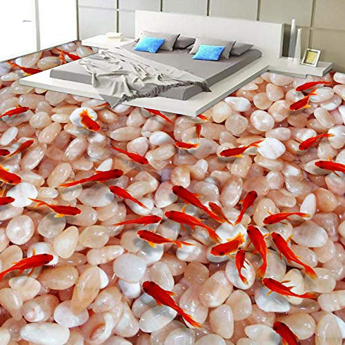 PVC autocollant étanche 3D carrelage de sol papier peint cuisine salle de bain poisson rouge galets peinture murale autocollant décoration maison 430 cm x 300 cm
