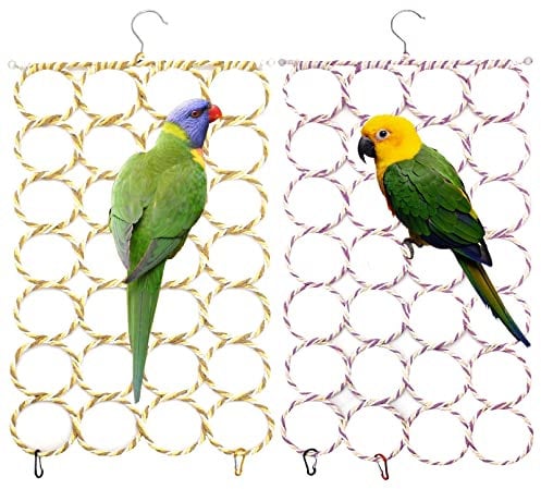 BNOSDM 2 Packs Bird Hemp Rope Net Swing Climbing Rope Net for Birds Parrot Ladder Macaw Hanging Hammock Activity Toy for Rats Parakeet Cockatiel Cockatoo Conure African Grey Budgie