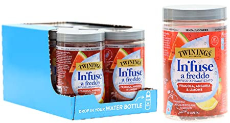 Twinings, In'fuse Fragola, Anguria e Limone, Infuso Senza Zucchero per Acqua Fredda dal Gusto Fresco, Ideale per Momenti di Freschezza e Idratazione, 6 Confezioni da 10 Filtri (60 filtri totali)