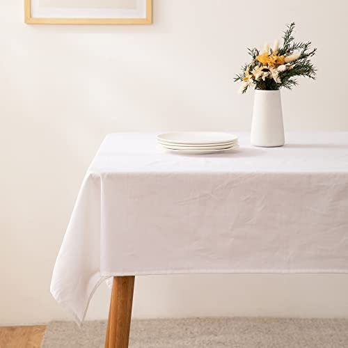 ATsense Tischdecke, Tischdecke Weiß, Tischdecken Leinenoptik-100% Gewaschener Baumwolle Eckig Tischtuch 140x240 cm