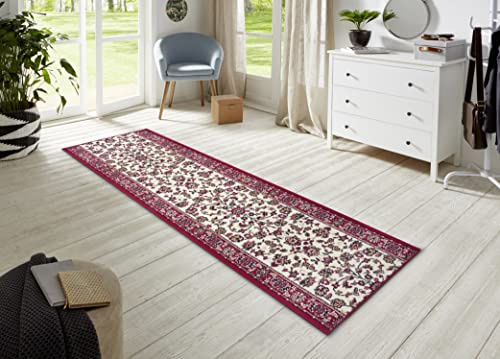 HANSE Home Rug Runner Vintage 80 x 450 cm - Carpet Runner Soft Short Pile Rug Retro Vintage Design Runner for Hallway, Bedroom, Children's Room, Bathroom, Living Room, Kitchen - Cream Red