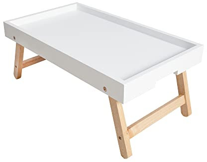 Frühstückstablett Betttablett weiß Natur 60cm Eichenholz klappbar