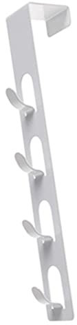 Over The Door Hooks, Vertical Over The Door Hanger Metal Door Towel Rack with 4 Hook for Bathroom Hanging Coat Robe Clothes, 11.4 (White)