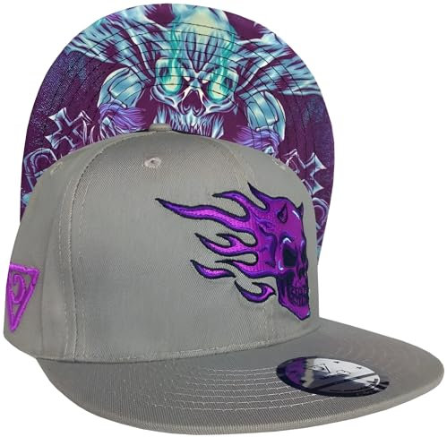 Capiche [99+ VARIATIONEN] Snapback Cap - Kappe - Baseball - Mütze - Kunst - Unisex - Schirm - Männer - Herren - Damen - Purple Skull