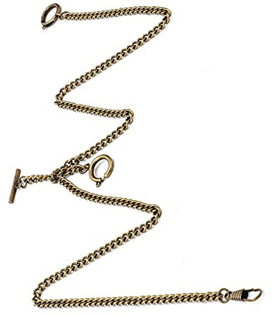 Cyrank T Bar Pocket Watch Chain, Antique Style Pocket Watch Double Albert Chain 44cm Classic Pocket Watch Curb Link Key Chain(Bronze)