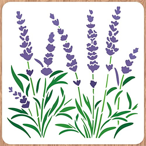 INFUNLY Lot de pochoirs muraux réutilisables en plastique pour peinture sur bois, meubles, sol, carrelage, tissu, décoration d'intérieur - Lavande - 30 x 30 cm