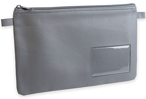 effektivo Banktasche Geldtasche farbig mit Reißverschluss und Fenster, Kunstleder grau, passend für Dokumente bis DIN A5