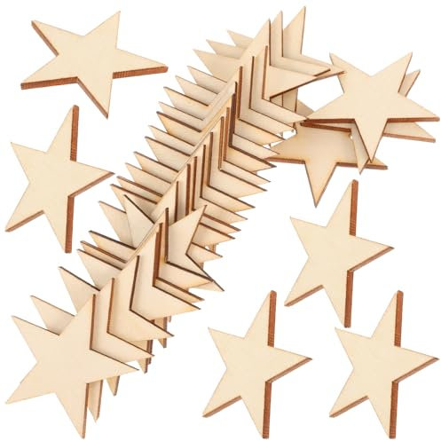 Gadpiparty Stern-Anhänger 50 Stück Sternschmuck Herzdekor Unfertige Sternstücke Blanker Holzstern Bemalter Holzausschnitt Konfetti Arbeitsanhänger Holzausschnitte Holzspäne Holzspäne Zum