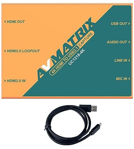 AVMATRIX UC1218-4K Video Capture Karte für Game Live Stream 1440p/ 4K HDMI to USB 3.1 Type-C, 4K@60Hz Unkomprimiertes Video & Audio Capture, Plug-and-Play Kompatibel mit Windows, Linux, macO
