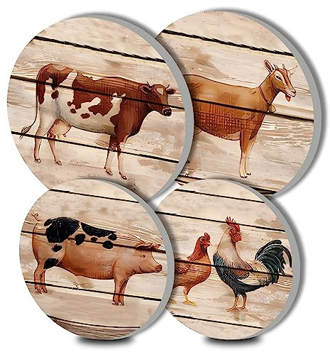 Farm Animal Round Metal Hob Covers 4-Piece Stove Plate Cooker Hob Covers for Electric Cookers Top Burner Gas Range Oven Protector Kitchen Tools Accessories Modern Cooktop Framhouse Kitchen Decor