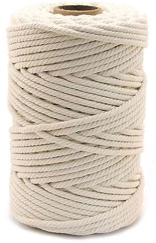 Arightmu 6MM 50M Natural Cotton Rope Cord for Macrame, DIY Crafts, Home Decor - Durable Handmade Twisted Rope, Eco-Friendly & Non-Toxic (6MM-50M)