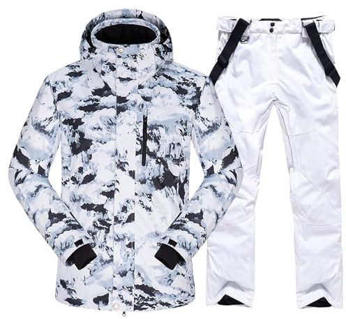 ALSOGO Herren Ski Jacke und Hosen Set Ski Anzug Winter Wasserdicht Winddicht Kapuze Schneemantel 2-Stücke Snowboard Sets shanqun-White XL