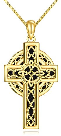 YAFEINI Vergoldete Kreuz Kette für Damen Sterling Silber Schwarz Onyx Irisch Keltische Hexe Knoten Kreuz Anhänger Halskette Schmuck Geschenke für Mädchen