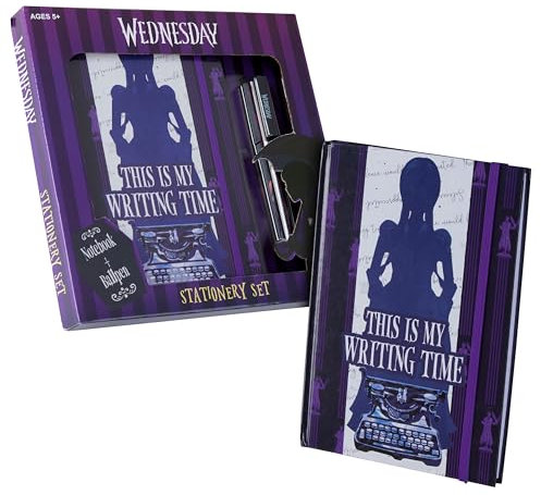 Wednesday Set Cancelleria con Agenda A5 e Penna - Kit Taccuino A5 e Penna Regalo - Mercoledì Addams Gadget Serie TV Per Ragazze