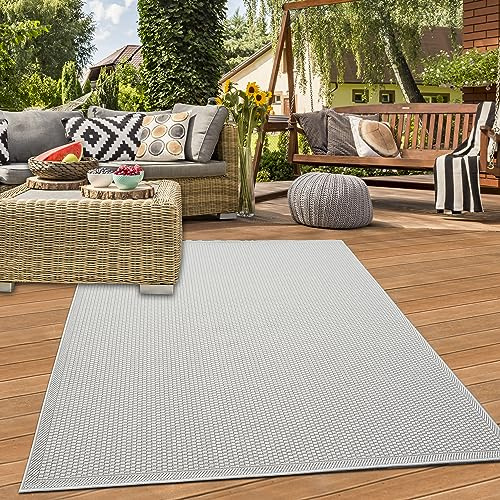 Teppich-Traum Moderner Outdoor Indoor Teppich wetterfest robust UV-beständig hochwertig Terrasse Balkon Creme 160 x 220 cm