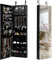 HOMASIS Miroir Boîte à bijoux mural et porte, armoire à bijoux avec fermeture et lumières LED, miroir boîte à bijoux avec 2 tiroirs pour anneaux, boucles d'oreilles, 35,5 x 10 x 120 cm (Noir)