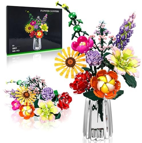 INVITOP Flower Bouquet Building Sets, Fiori e Piante Set di Costruzioni, 9 Stili di Flower Artificiali Fiori Eterni Collezione Botanica, Della Mamma per Adulti, Ragazze 6+, Vaso Non Incluso