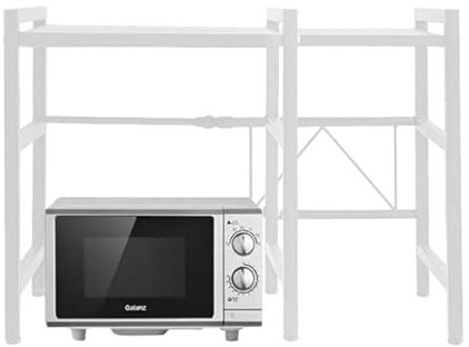HUOLE Meuble Rangement de Cuisine Support Four Micro-Ondes avec 2 Niveaux d'étagère Extensible en Hauteur & Largeur- avec 3 Crochets Parfaits pour accrocher Vos ustensiles de Cuisine